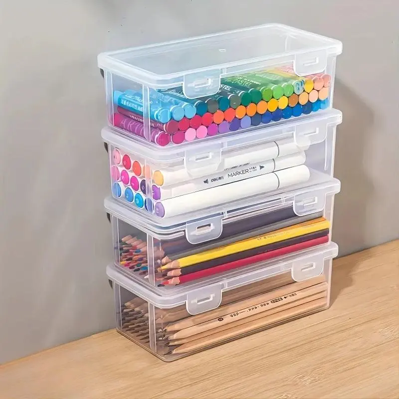 2pcs Rectangular Large-Capacity Transparent Plastic Pencil Boxes, Portable Tension-Mount Storage Organizer for Oil Pastels, Crayons – Ideal for Party Supplies & Gifts