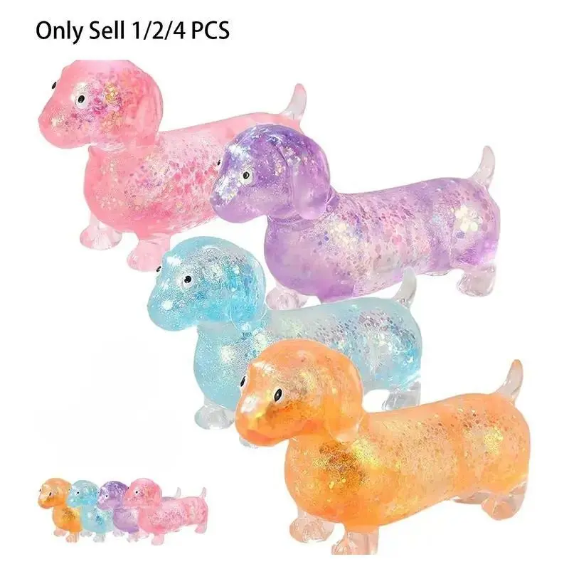 summerwins 2 Pcs Oddly Satisfying Assorted Collectible Character Squishy Animal Stress Relief Toys - Upgraded Sparkly Dachshund Gel Stretch Balls, Cute Mini Sausage Dog Fidgets with Faces, Viral Cuteness Gifts for Kids, Collectibles, Assorted Collectible