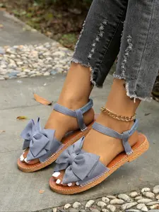 Women's New Flat Comfort Sandals, Simple Bowknot Decoration, Casual Daily Wear, Summer Vacation Beach Shoes, Essential for Women