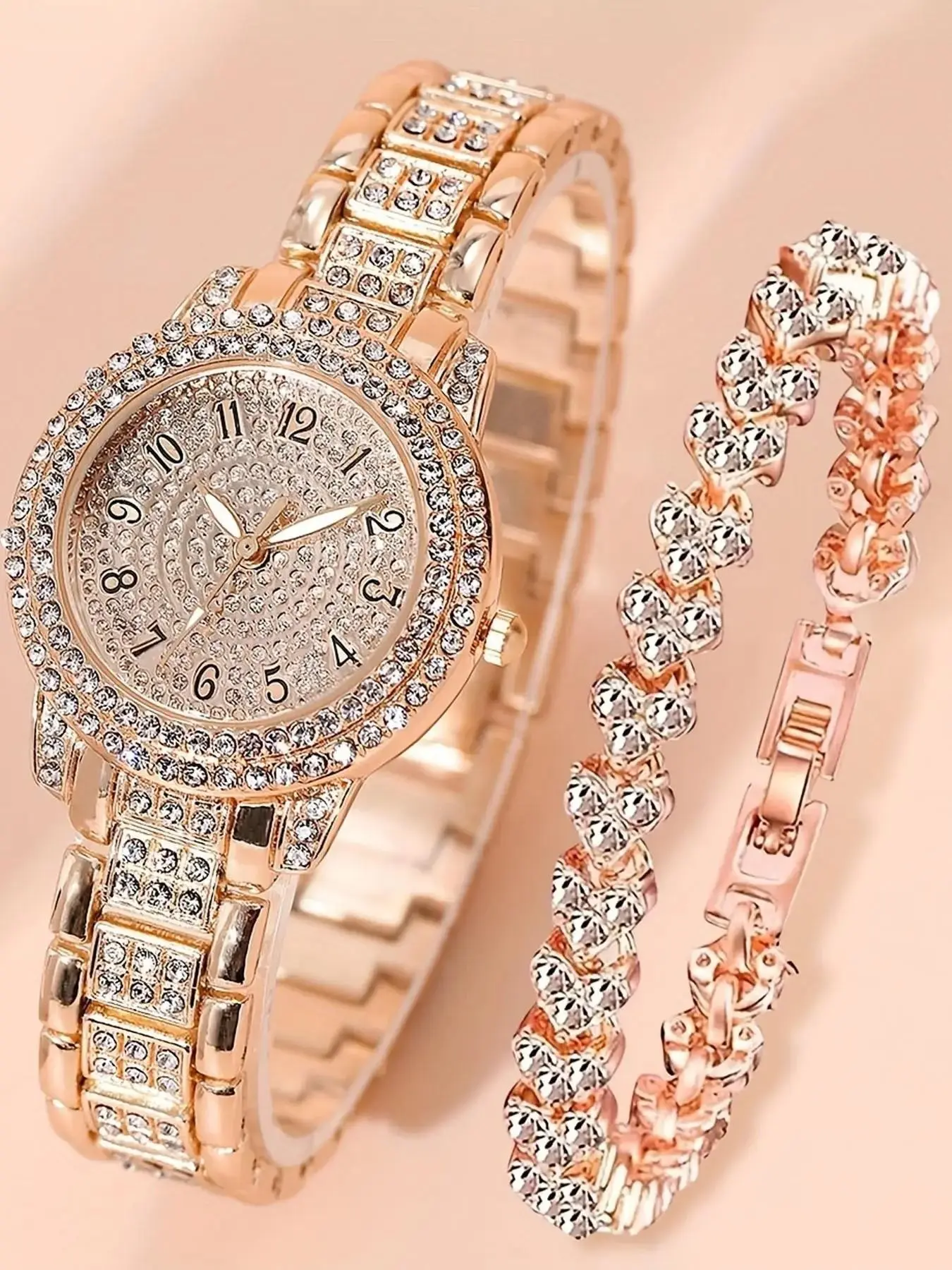 Elegant Women's Fashion Quartz Analog Watch Set with Diamond Bracelet, Beautiful Gift Box, Perfect for Special Occasions, Luxury Timepiece Collection, Fashionable Watches