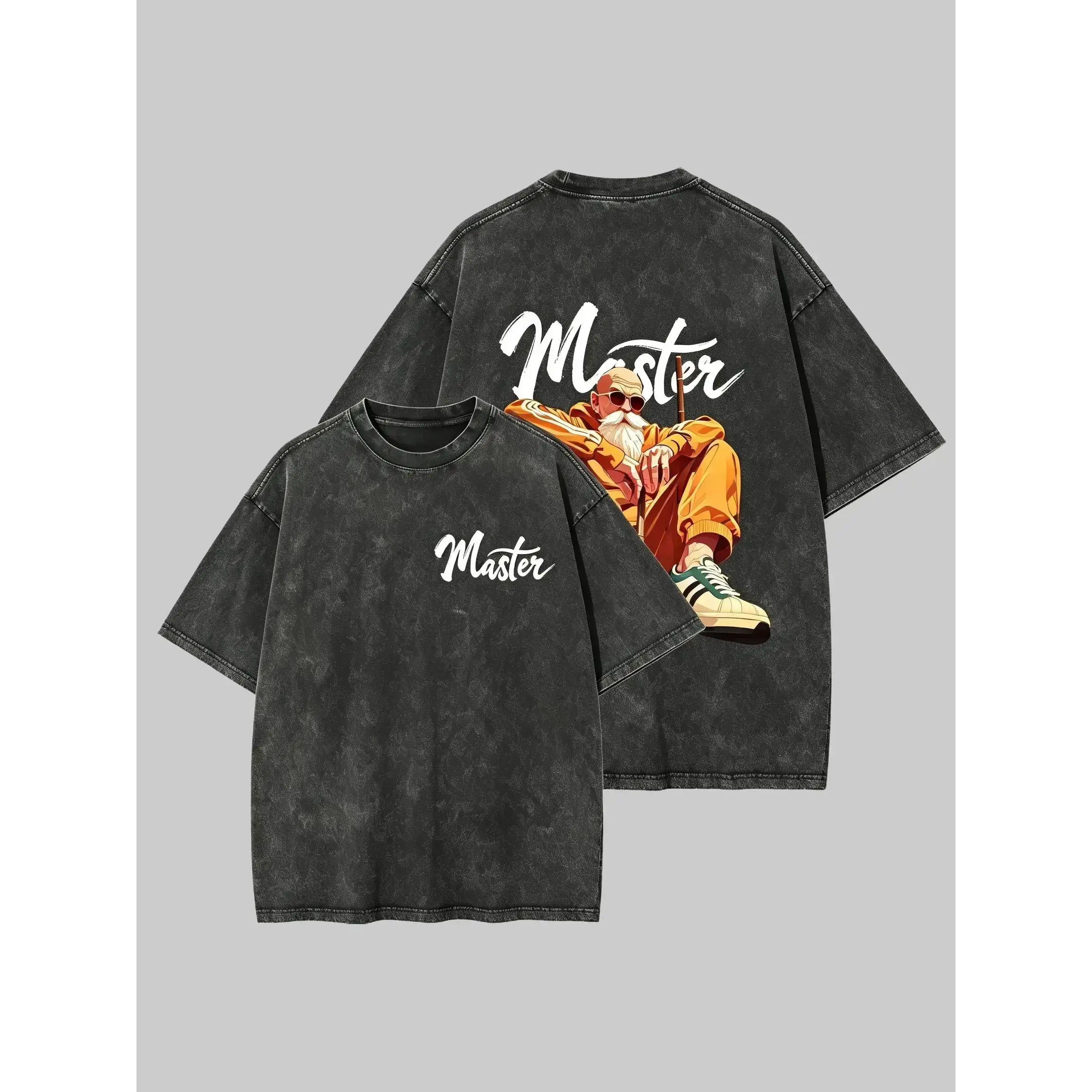 Dragon Ball Master Roshi Vintage Washed Graphic T-Shirt Oversized Anime Tee Y2K Streetwear Acid Wash Cotton Summer Shirt Unisex Anime Merch