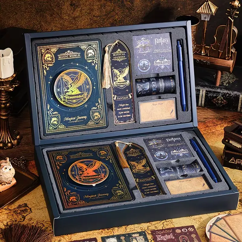 Magic Notebook Gift Set, Rotating Cover, Quick Notes, Office Supplies, Includes Notebook, Bookmark, Sticky Notes, Tape, Pen, Memo Card, Back-To-School Essential, Halloween Gift