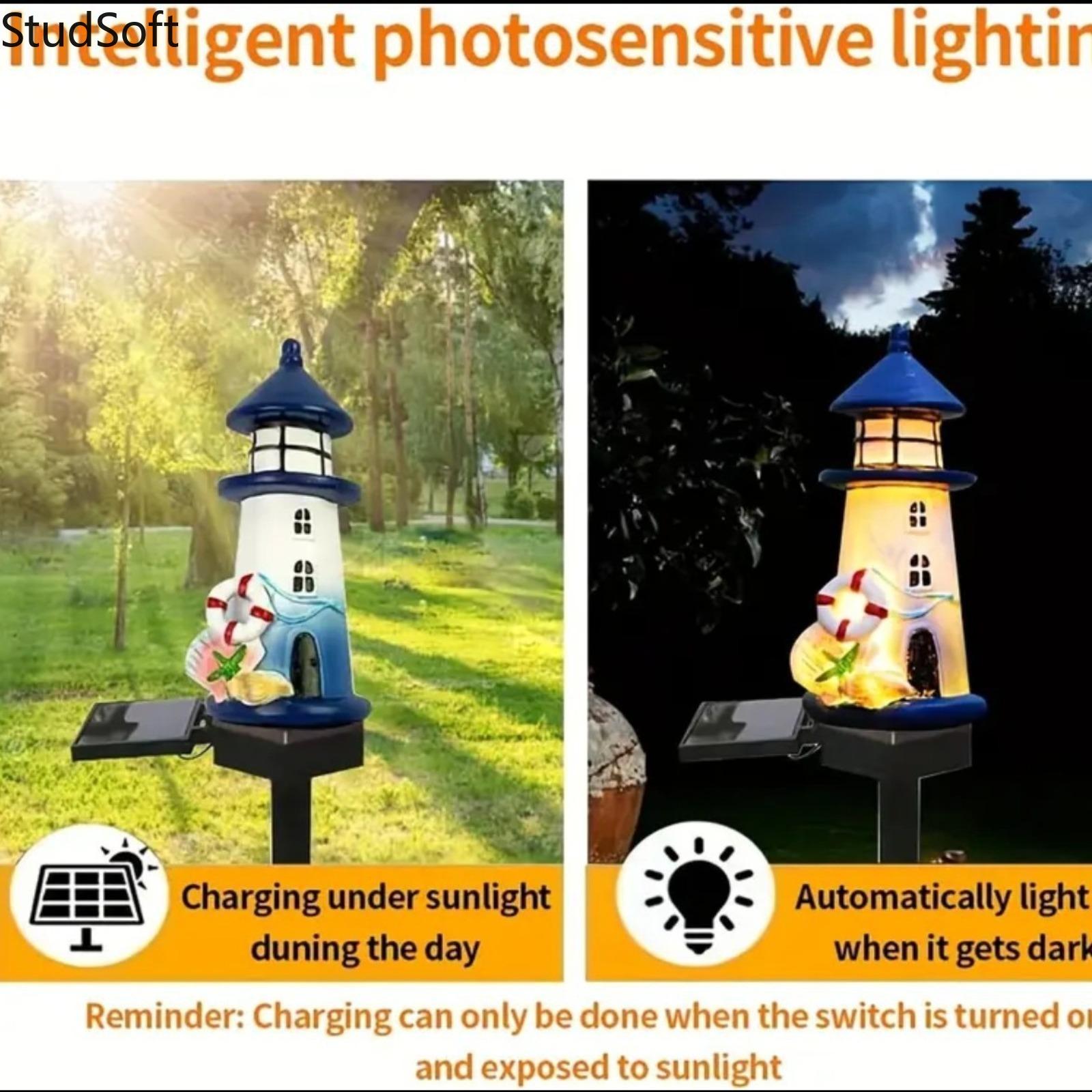 2026 New Solar Powered Lighthouse Garden Lights, LED Resin Nautical Pathway Lights, Outdoor Lawn Decor