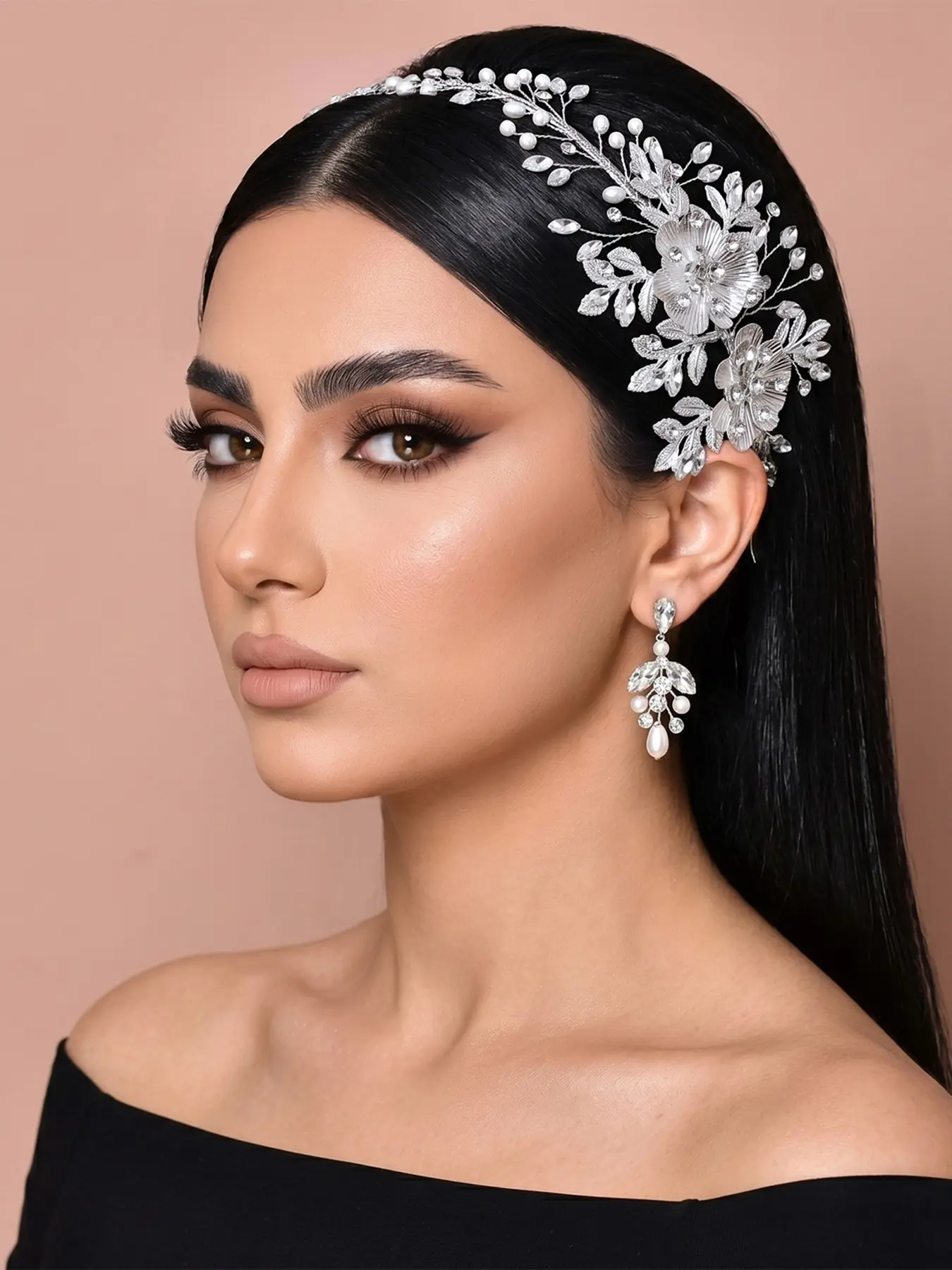 Elegant Alloy Flower Leaf Rhinestone Hairband, Fashion Wedding Accessory, Women's Fancy Party Holiday Event Decorative Jewelry