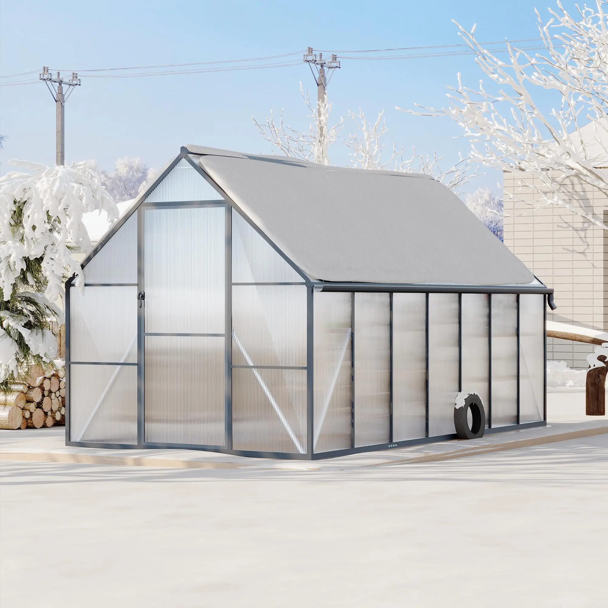 Aluminum-Framed Polycarbonate Greenhouse Kit with Roof Vent & Quick Setup Structure, Large Enhanced Polycarbonate Green House