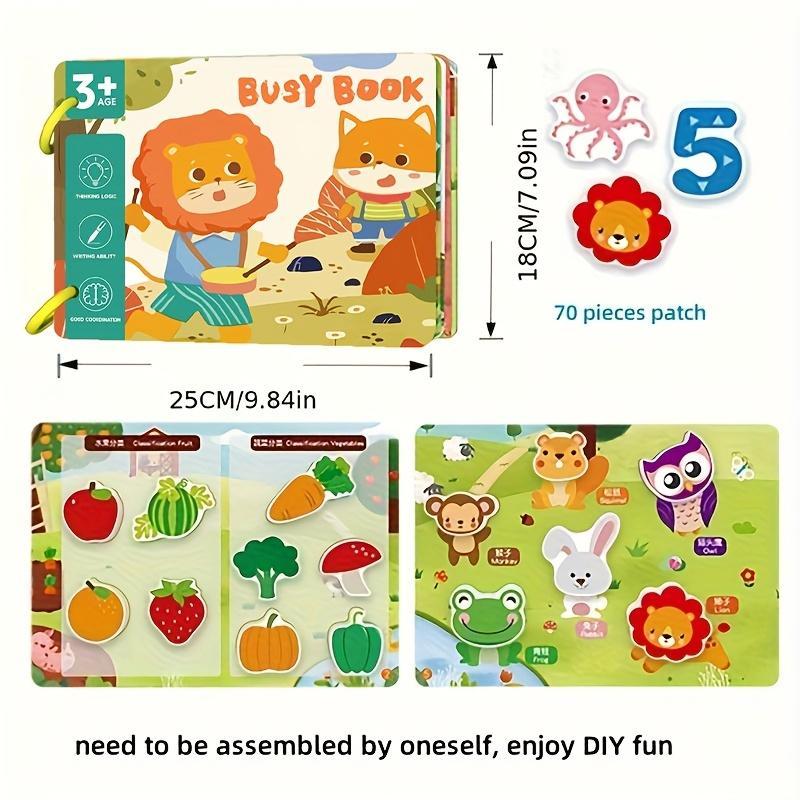 Colorful Early Learning Activity Book, 1 Set Educational Puzzle Games and Tear-off Stickers, Used for Cognitive Development, Attention and Hand Eye Coordination