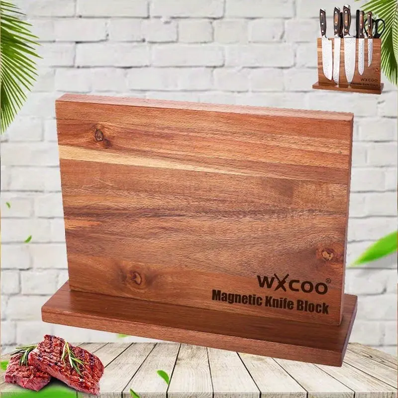 1pc Home Kitchen Double-sided Wooden Magnetic Stands Holder Rack Magnetic Knife Block with Strong Enhanced Magnets Multifunctional Storage Knife Holder Organizer Tools No Drilling for Kitchen Convenience