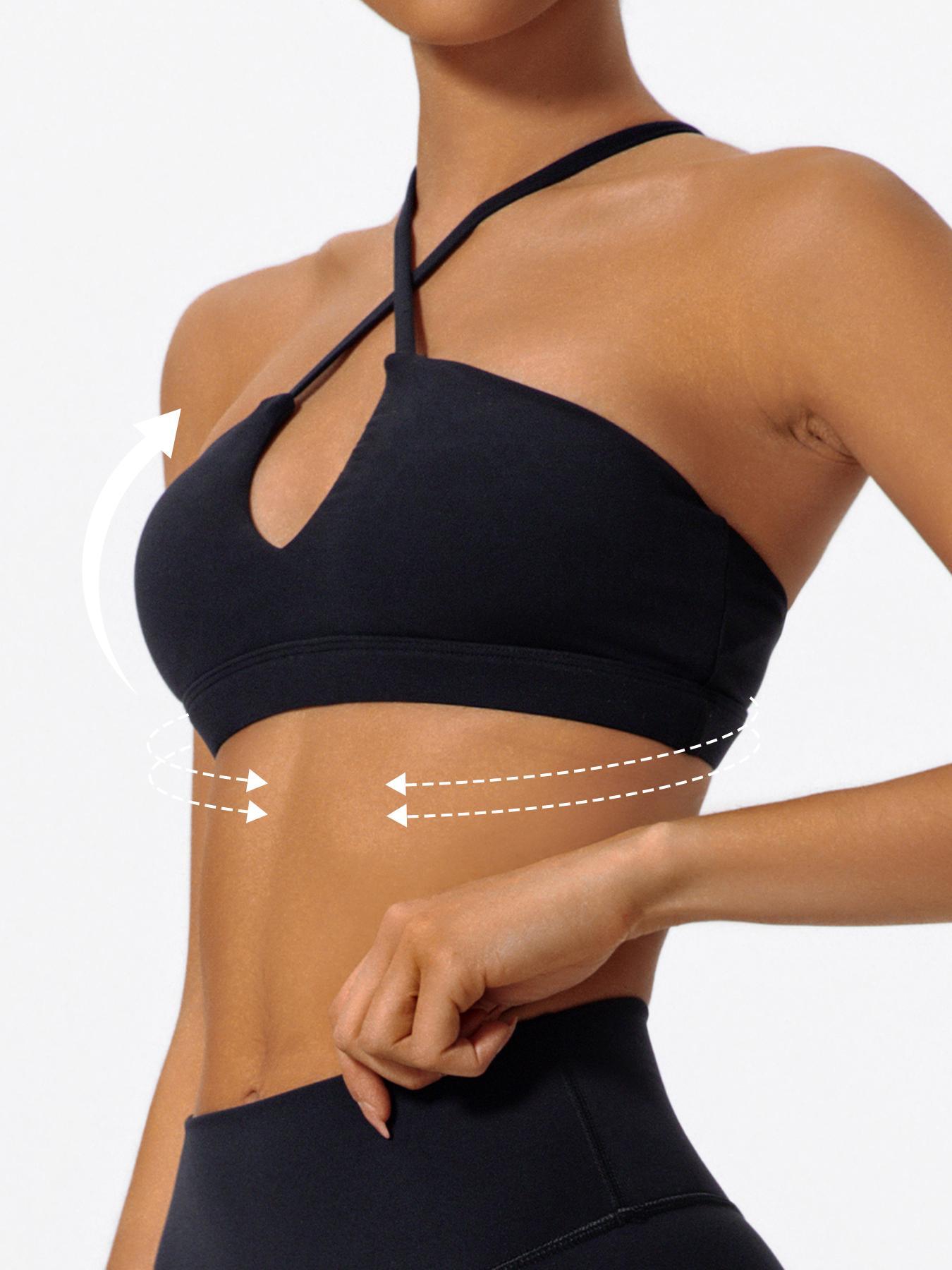 Women's Solid Color Criss Cross Athletic Fitted Sports Bra, High Stretch Breathable Comfortable Quick Drying Adjustable Spaghetti Strap Backless Wireless Sports Bra, Ladies Sportswear for Indoor Outdoor Wear