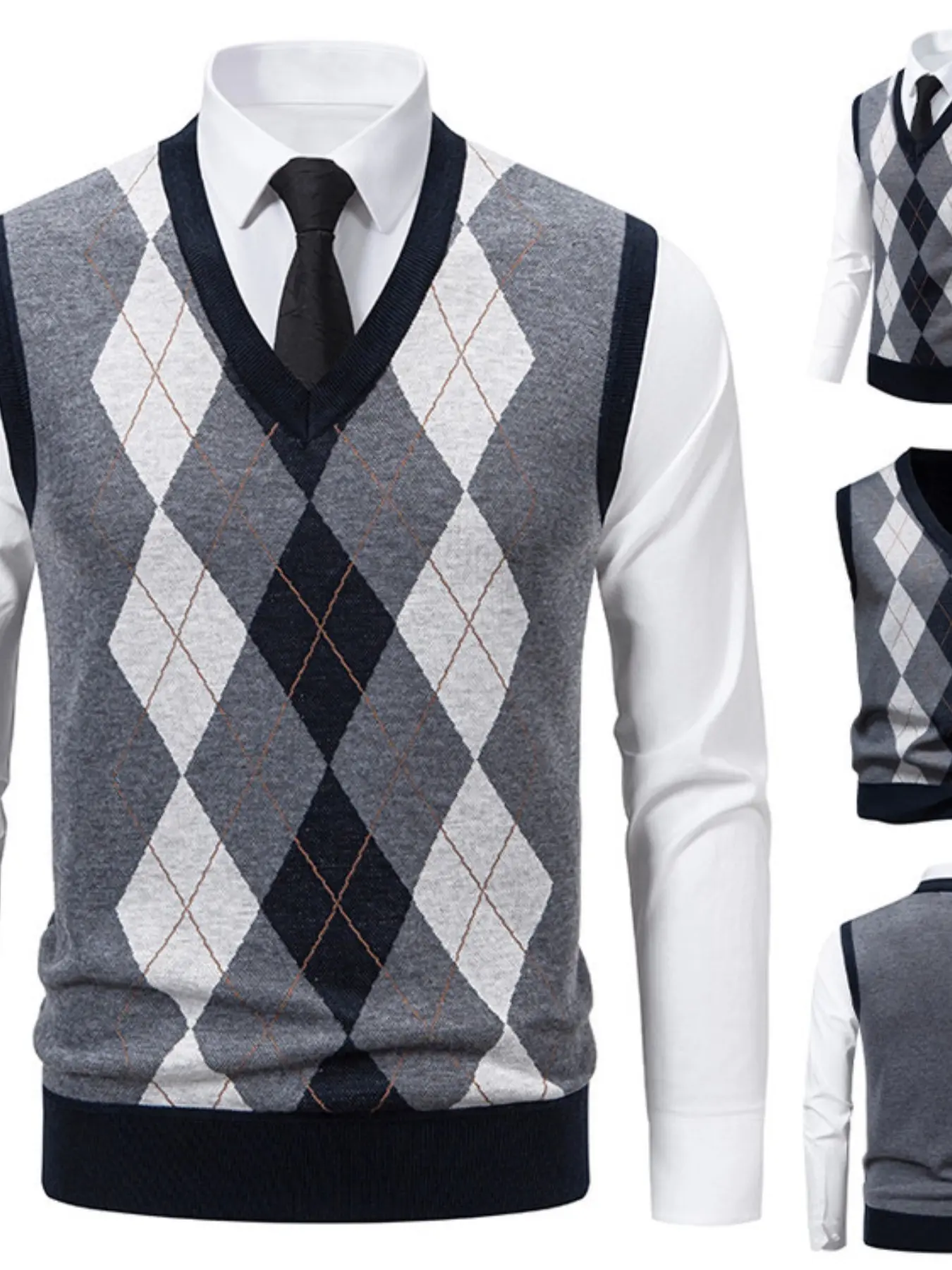 Men's Vintage Houndstooth Knit Vest, Essential Fall Commute Wear, Stylish and Comfortable, Perfect for Daily