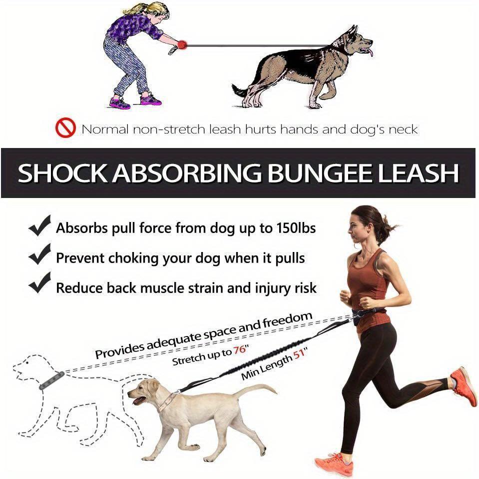 Adjustable Hands-Free Dog Running Leash | Double Handles Elastic Retractable Rope for Medium & Large Dogs, Ideal for Running, Jogging & Walking