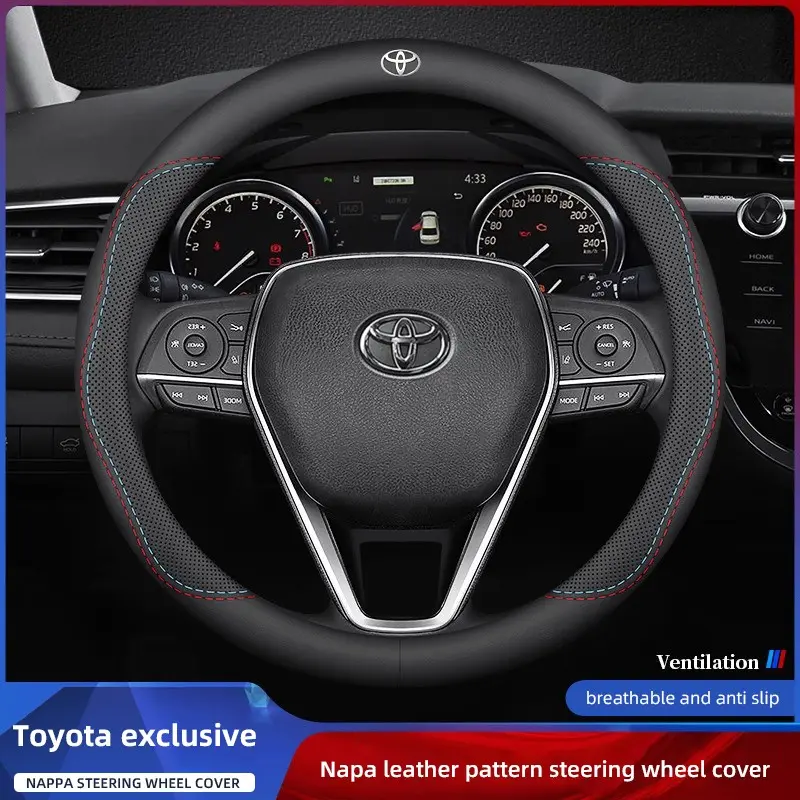 Car Leather Steering Wheel Cover Anti-slip Accessories For Toyota 86 Mirai Supra Prado Alphard Crown Vellfire Sequoia Prius Camry Yaris RAV4 Highlander Sienna Reiz Auris Harrier Fortuner CHR