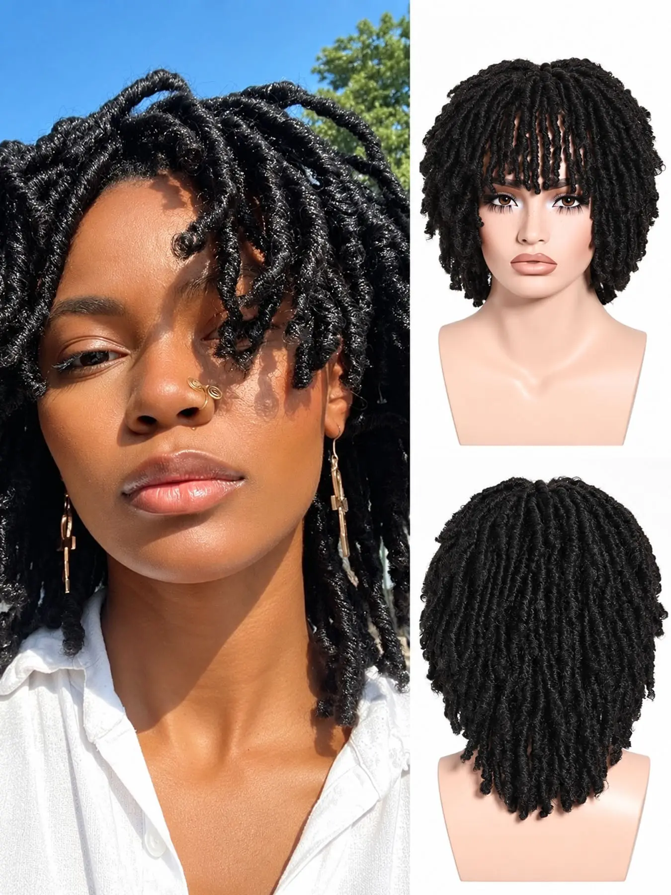 Dreadlock Wig, Short Braided Wigs for Black Women