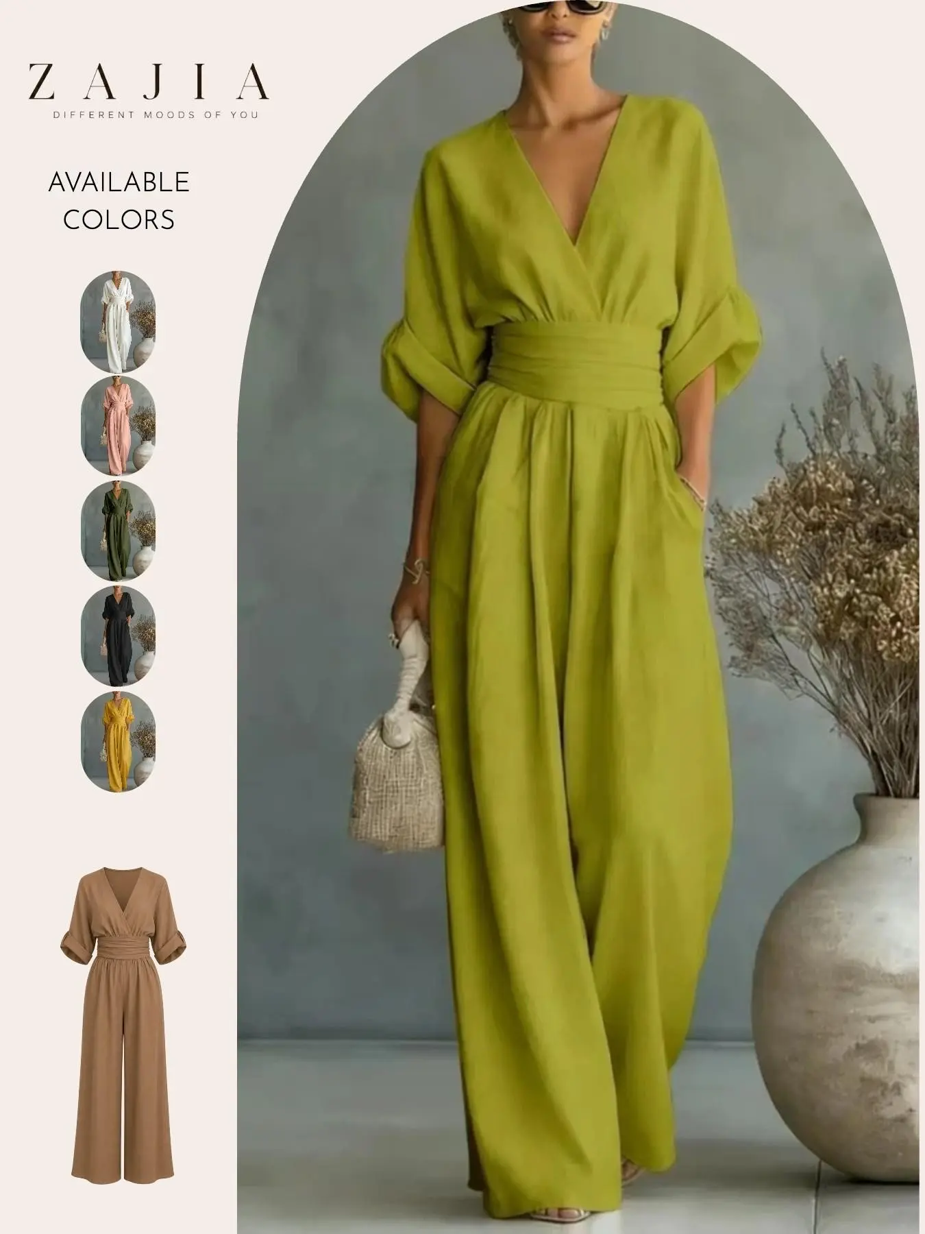 Women's Boho Style Batwing Fitted Jumpsuit, Plain Surface, Unlined, All-Season Wear, Ideal for Brunch & Events, Comfortable & Stylish, Elegance