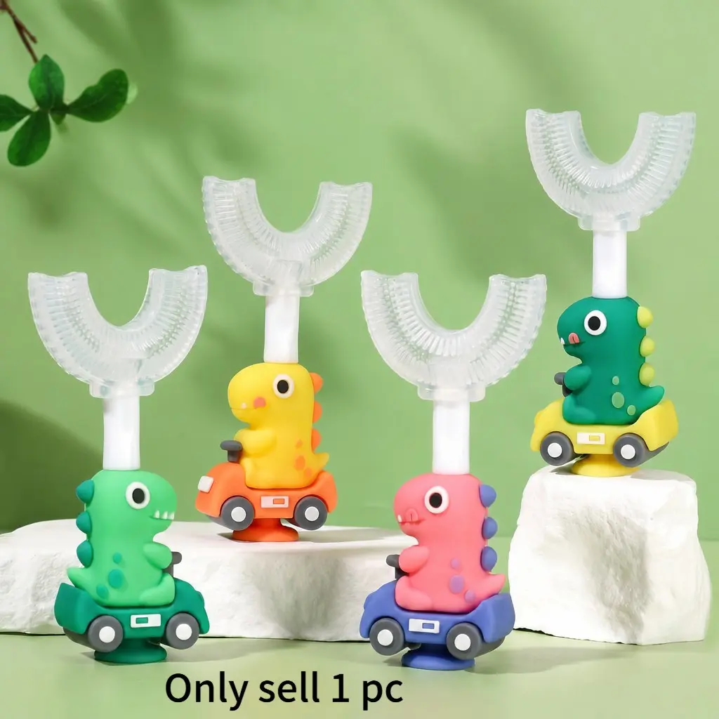 Dinosaur Toothbrush for Kids, Fun 360° U-Shaped Design, Makes Brushing Teeth Like Playing, Baby Oral Care, Parenting Must-Have, Childrens Toothbrush