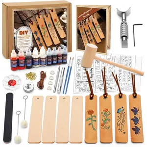 Leather Crafting Kit, Leather Working Kit for Bookmark, Leatherbookmarks Making Kits with Dyeing Carving Working Tools Supplies for Book Mark, Bookmarks for Book Lovers, Adults DIY Crafts Making