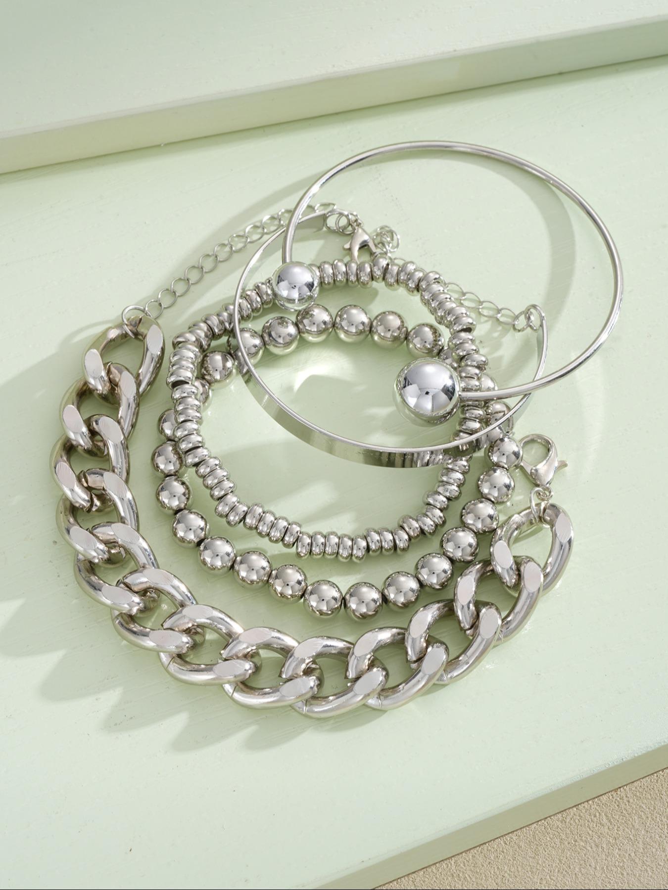 5-Piece Fashion Chain Style Open Cuff Bracelet Set for Women, Ideal for Holiday Gifts, Perfect for Dates and Parties