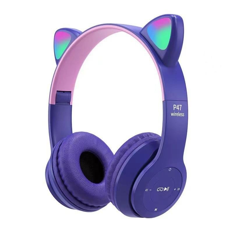 Cat Ear Glowing Bluetooth Headphones Cartoon Student Wireless Gaming Over-Ear Headset