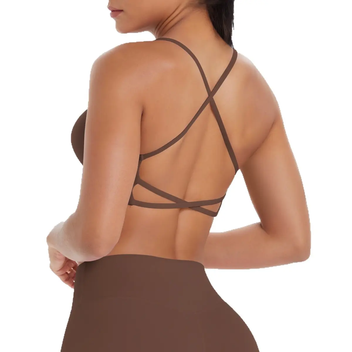 QROpen Back Strappy Yoga Workout Bras for Women - Low Support Criss-Cross Sports Gym Bra Removable Pads