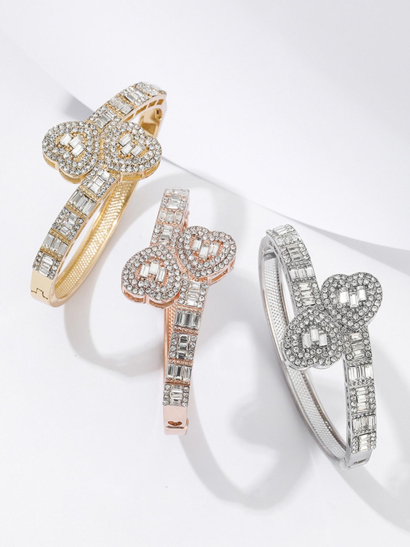 Women's Rhinestone Decorated Heart Shaped Bracelet, Fashionable Jewelry for Party, Everyday Accessories, Trendy All-match & Exquisite Jewelry for Birthday Gift