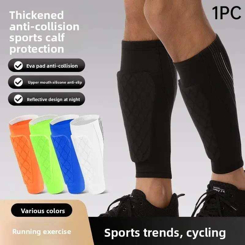 1PC Thick Shock-Absorbing Shin Guards, Eva Padding, Silicone Grip, Reflective Design, Multi-Color, Ideal for Soccer, Basketball, Running, Outdoor Activities