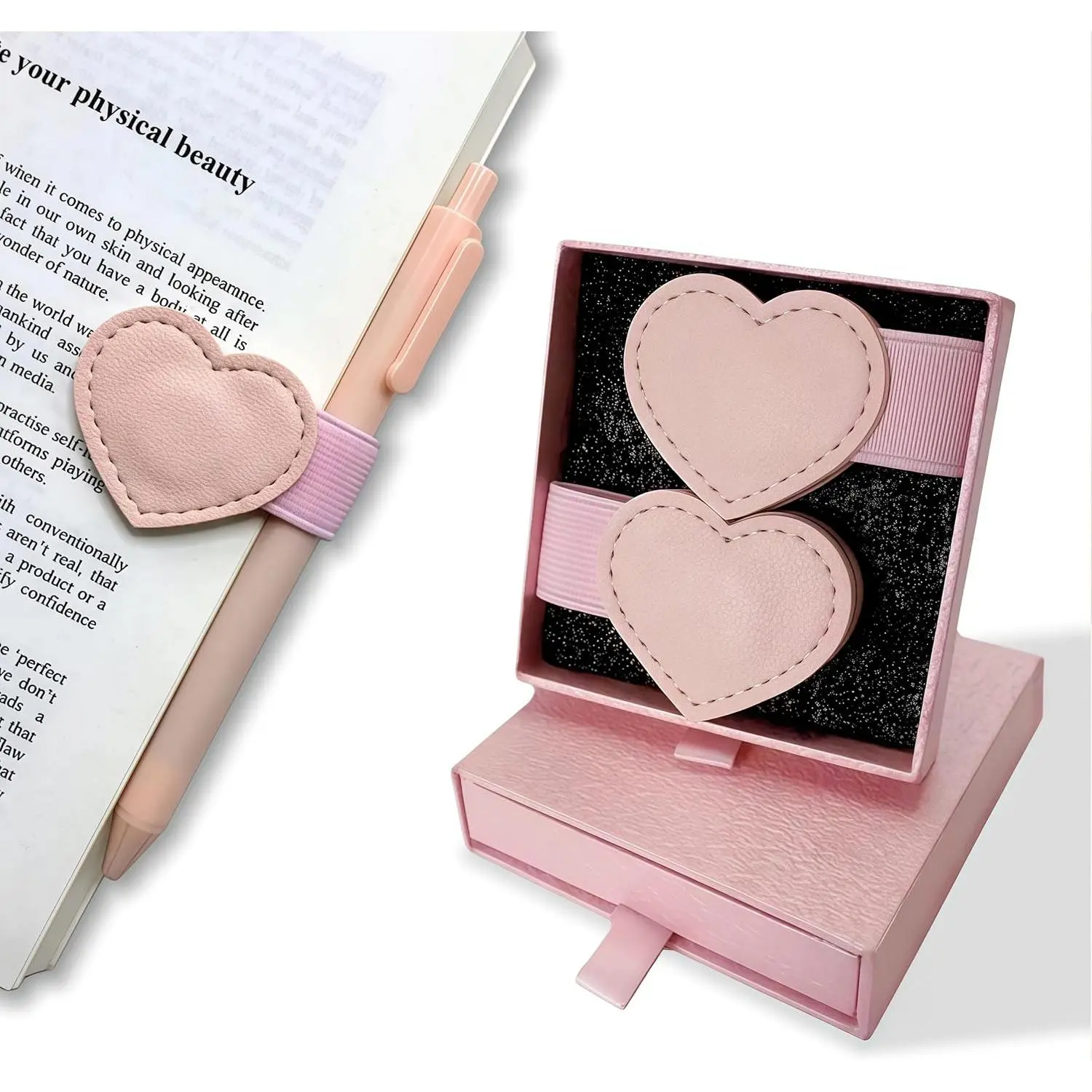 2 count  Heart Bookmarks with Pen Holder, Book Lovers Gifts | Cute  Clips Bookmark |  Gifts | Book Marks for Reading Women  | School Office Supplies with  Box