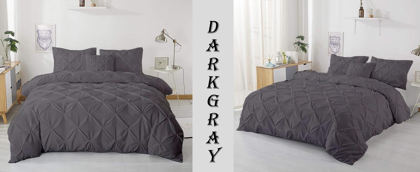 Pleated Pintuck Duvet Cover Set Oversized King 120x98 Inch 100% Microfiber Soft and Breathable 3 Pieces Comforter Cover Zipper Closure & Corner Ties Silver Grey