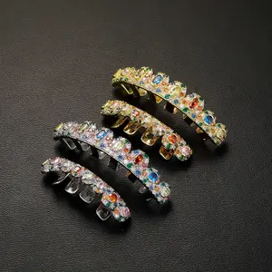2pcs-golden & Silver Rainbow Multi-Color CZ Grilz Braces, Hip-Hop Fashion Costume Body Jewelry Accessories