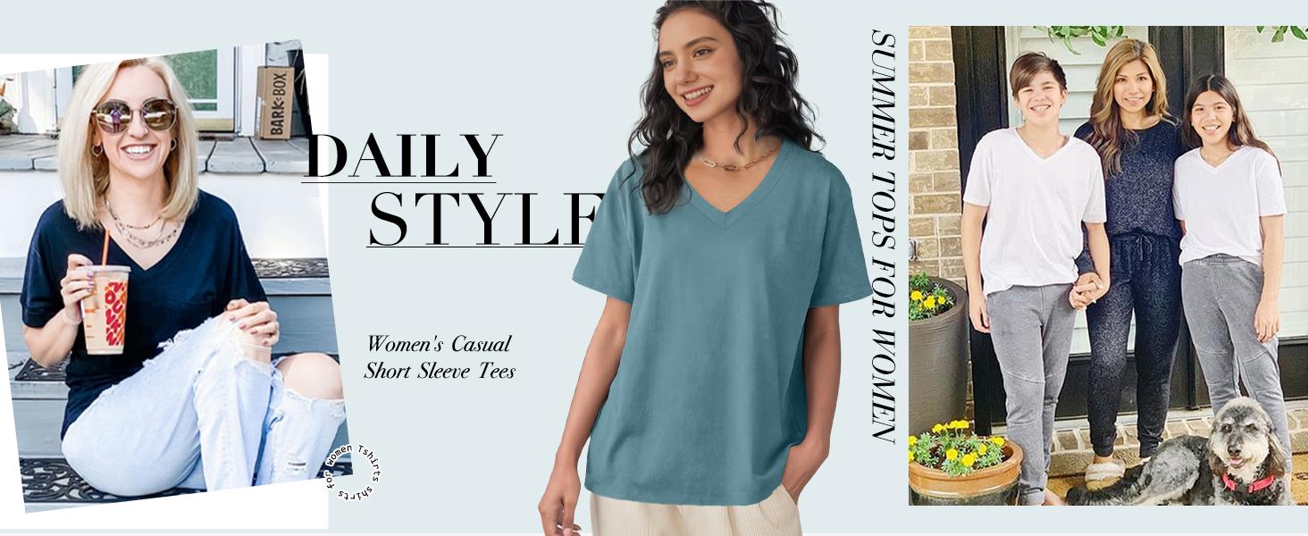 WIHOLL Womens T Shirts V Neck Short Sleeve Casual Loose Tees Tops 2025 Trending Now #Springtok SpringStatements