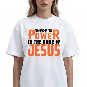 "The Name of Jesus Power Christian Faith Religious Cross Scripture Bible Verse Devotion Church Plus Size Graphic Tee" Graphic Unisex Tee |   All-Season Breathable Top