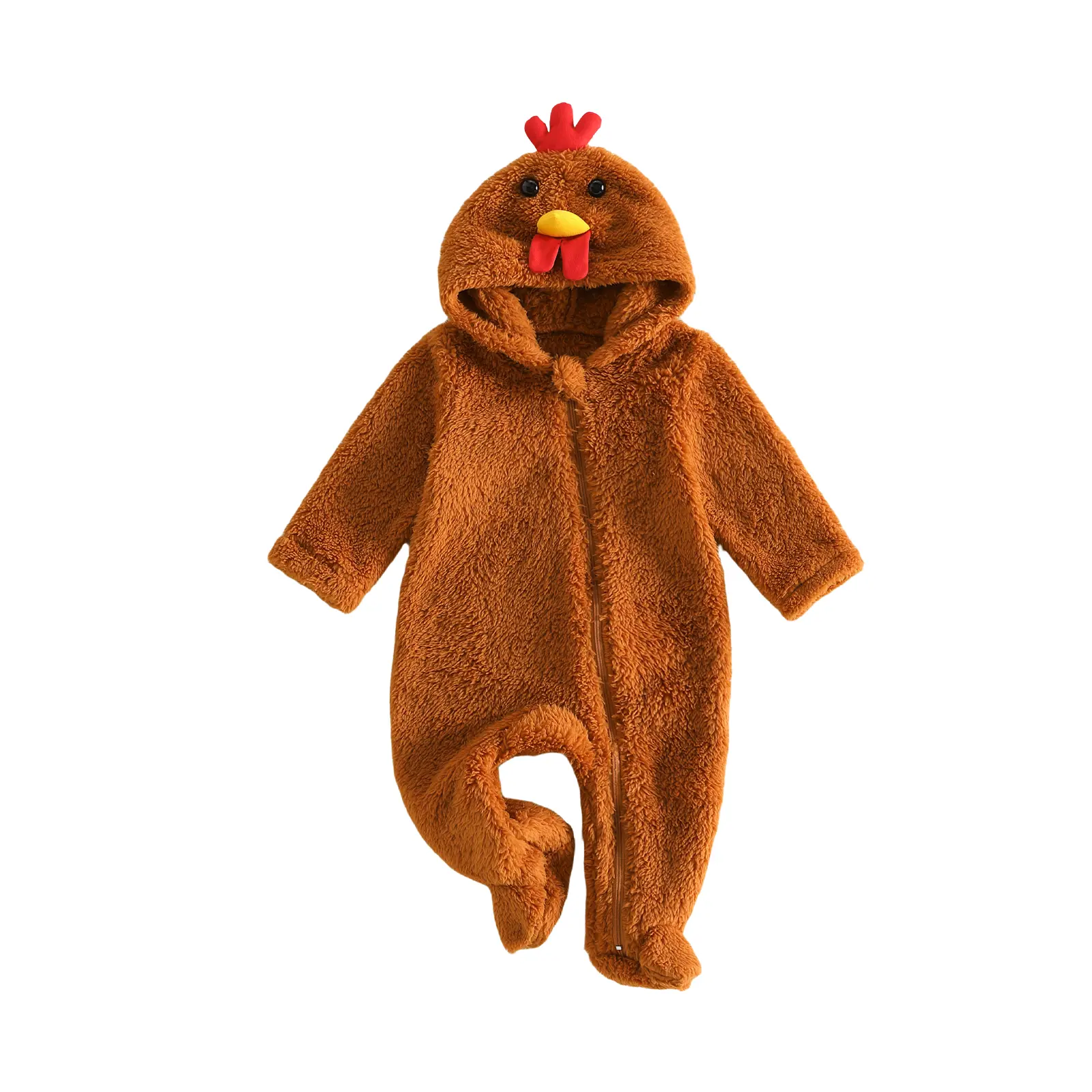 Meihuida Newborn Infant Baby Boy Girl Turkey Costume Plush Long Sleeve Zip Up Hooded Footed Jumpsuit Thanksgiving Cosplay Outfit
