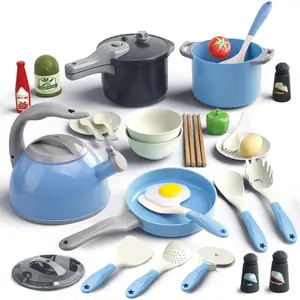 32Pcs Kids Play Kitchen Toys Set, Toddlers Pretend Cooking Playset Accessories with Pots Pans, Utensils Cookware, Foods, Canned Veges, Learning Gift for Kids Girls Boys (Blue)fidget toys