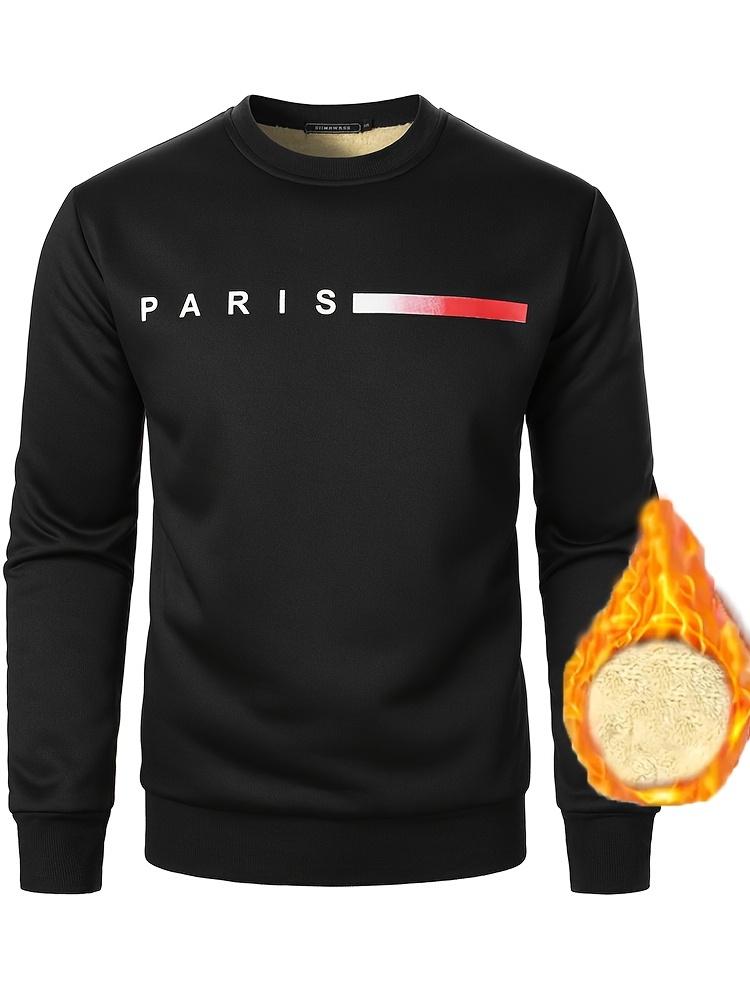 Men's Comfortable Fleece Lined Sweatshirt - Warm Thick Hoodie with "PERSIST" lettering, Round Neck, Long Sleeve, Casual Style, Suitable for Cold Winter Weather