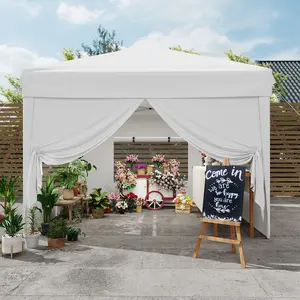 Pop Up Canopy Tent 10x10FT - 4 Sidewalls, Adjustable Height, Sun Shade, Sandbags, Carry Bag - Portable Outdoor Shelter for Backyard, Camping, Parties, Commercial Events