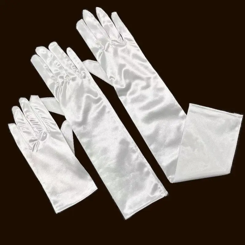 Women White Black Solid Satin Wedding Bride Gloves 23cm 38cm 55cn Gloves Elegant Etiquette Designed for Formal Occasions