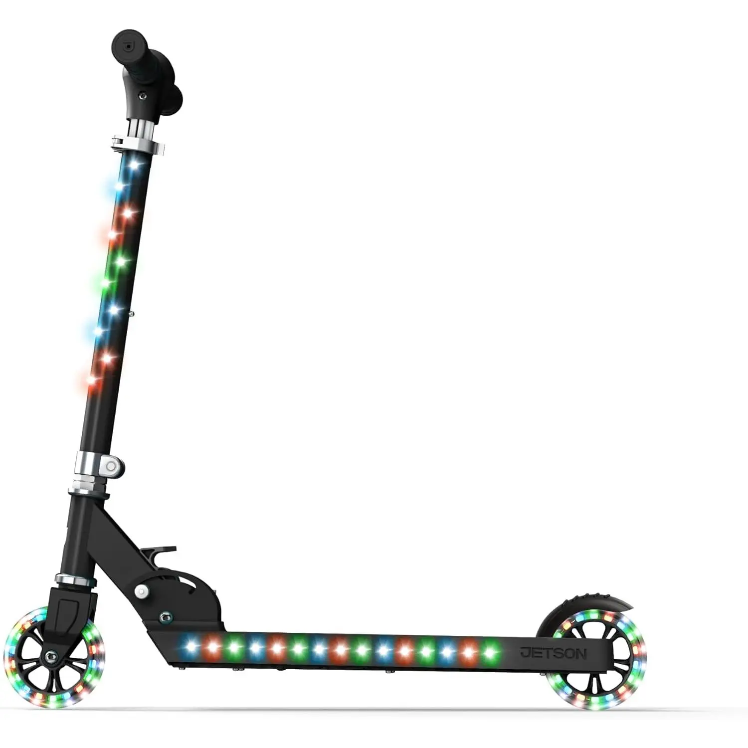 2-Wheel Kids Kick Scooter with Full LED Light-Up Handlebars, Stem, Wheels & Deck, Adjustable Height Grips, Rear Ft Brake, Quick-Fold Design, Portable Outdoor Sports Gear for Boys & Girls Age 5+
