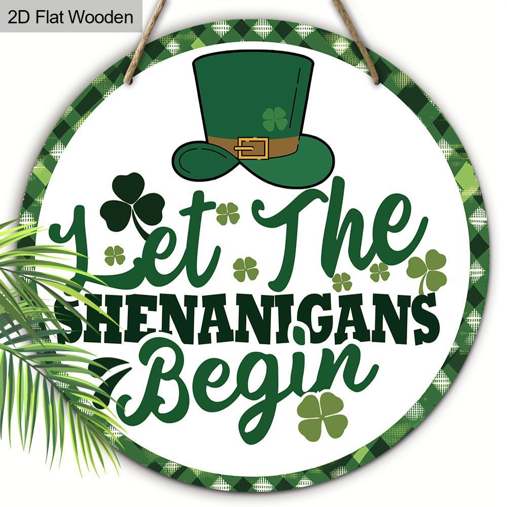 St. Patrick's Day Wooden Hanging Sign, 1 Count Lucky Decoration, Creative Clover Wall Sign for Front Door, Porch, Home, Office