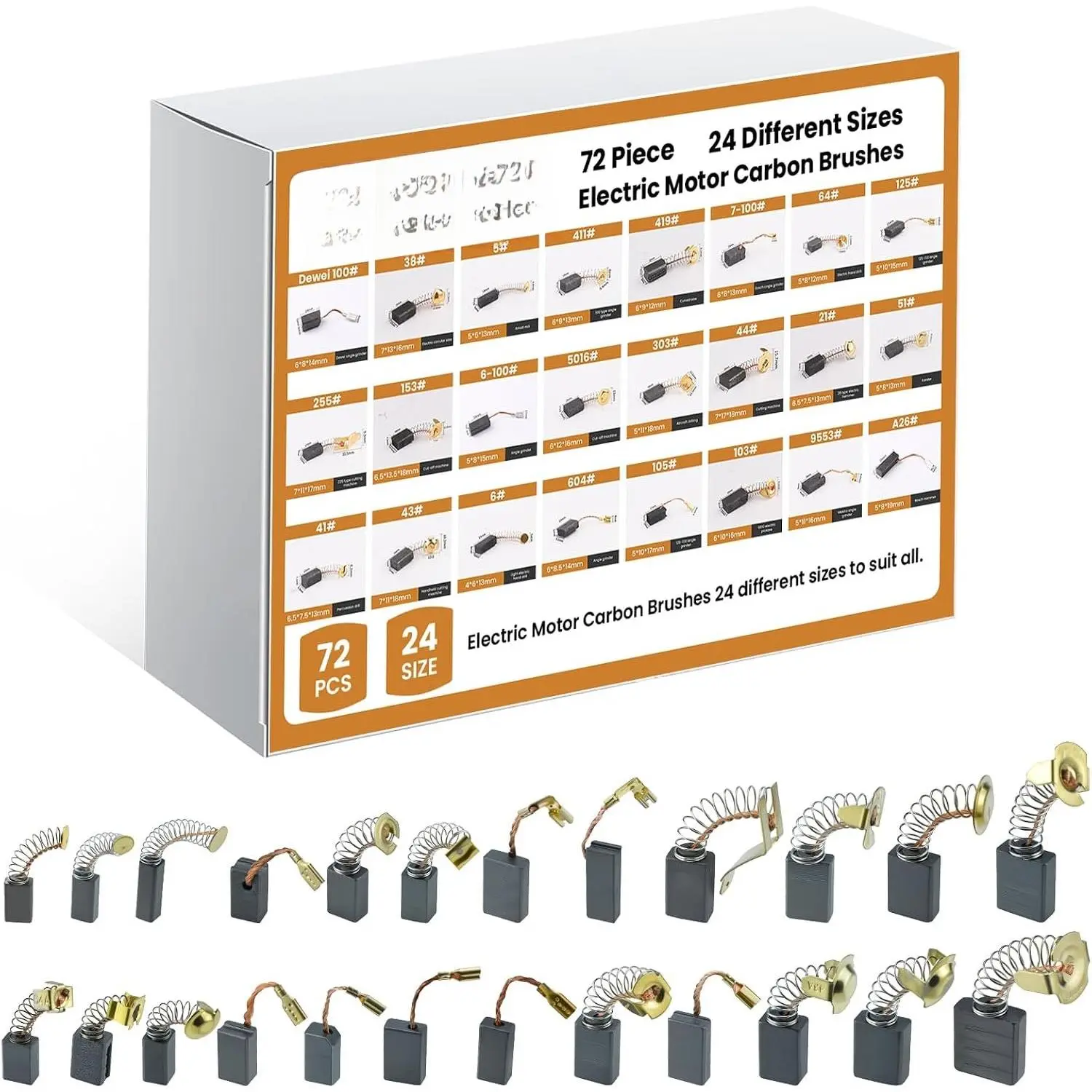 72 count 24 Different Sizes Electric  Carbon Brushes Set | Repair Various Tools, Motors Part Such as Electric Hammer Drills, Circular Saws