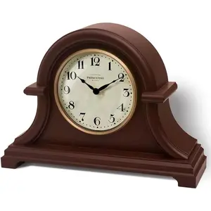 Mantel Clock Vintage Farmhouse Series, Napoleon Desk & Shelf Clock, 13 x 10 inch, Domed Lens, Quartz Movement, ABS Plastic Case, Walnut Brown Finish for Home Tabletop Decoration