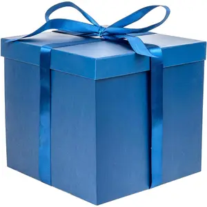 10" Large  Box with Lid and Ribbon, Black  Box with Paper Filler for Birthday, Wedding, Valentine's Day, Father's Day, Anniversarry Presents Wrapping.