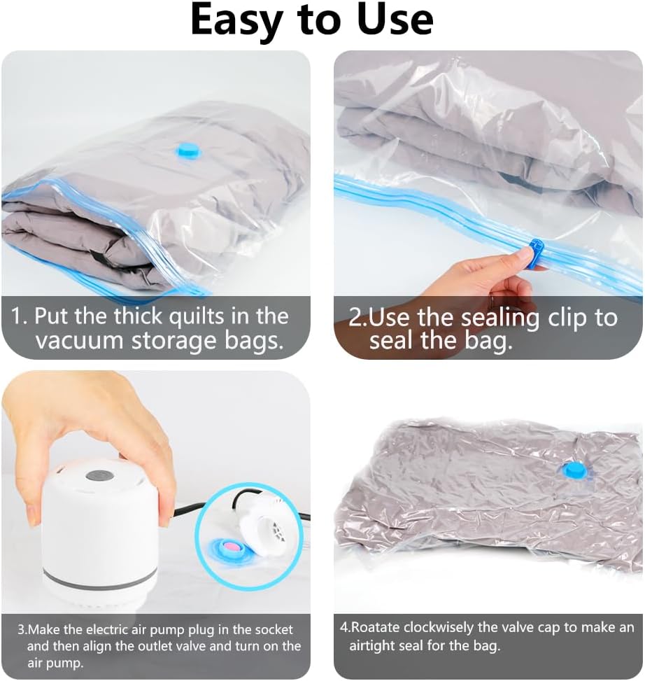 Cordless Travel Vacuum Bag Set - 7 Pack Vacuum Storage Bags with Electric Pump, Space Saver Bags Compression for Comforters and Blankets, Sealer Clothes Storage Travel Essentials