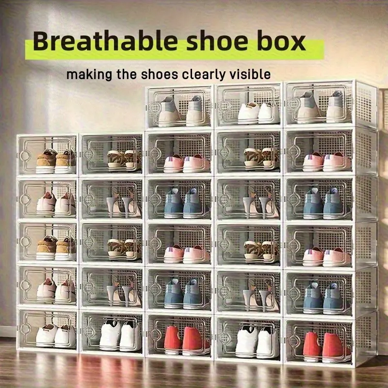 24-piece upgraded transparent shoe box and shoe cabinet - featuring heavy-duty buckle design, stackable modular shoe cabinet, quick assembly, transparent storage box, space-saving shoe display rack, and quick-assembly shoe box organizer and shoe rack