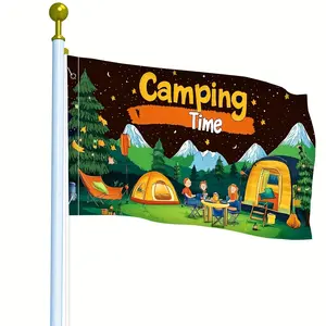1pc "CAMPING TIME" Humorous Outdoor Flag - Vibrant Polyester Banner with Camping Scene, Perfect for Lawn Decor, Porch Signage & House Flag, Ideal for Campers, Camping Decorations