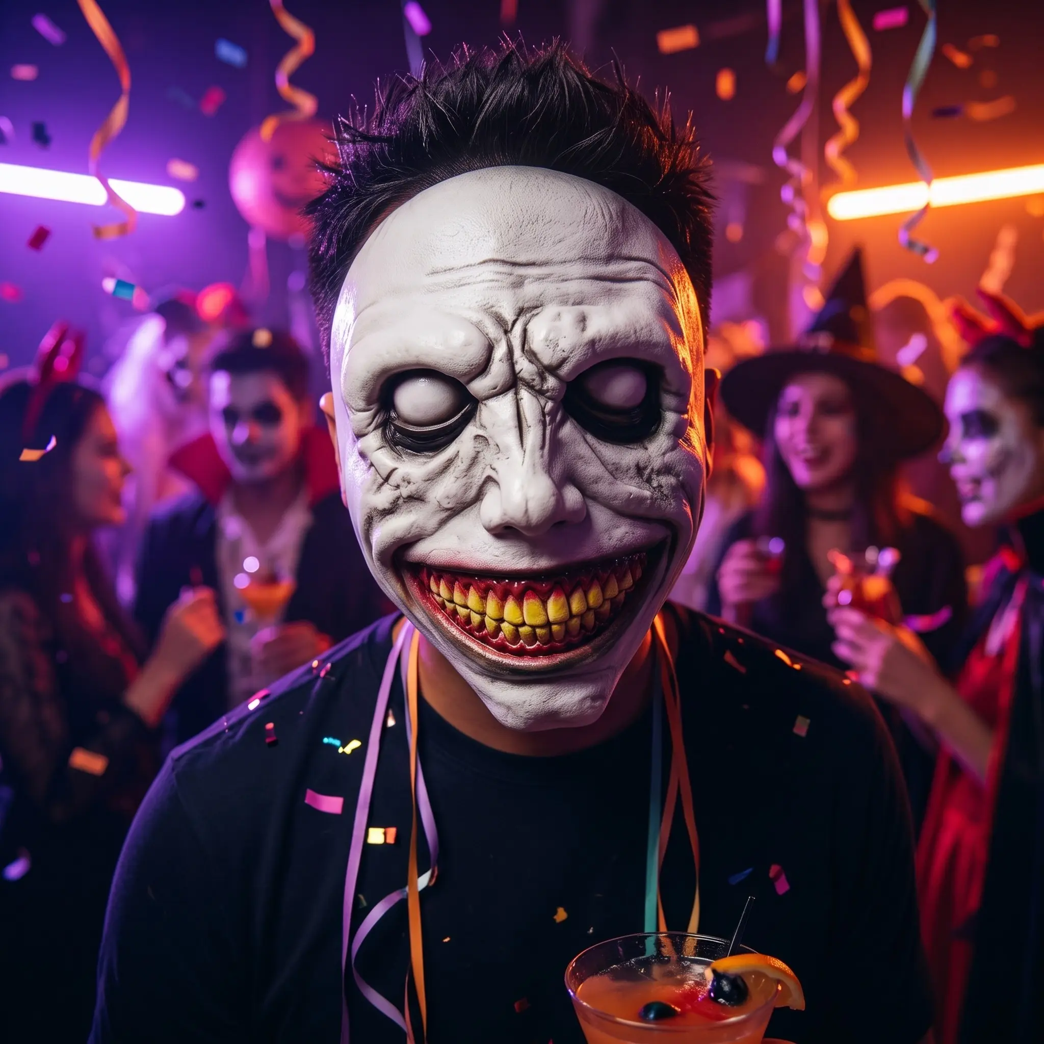 Scary 2-In-1 Clown Demon Mask with Fangs, Creepy Halloween Dress Up, Must-Have Party Prop, Group Costume Gift, Model Xinghao 1