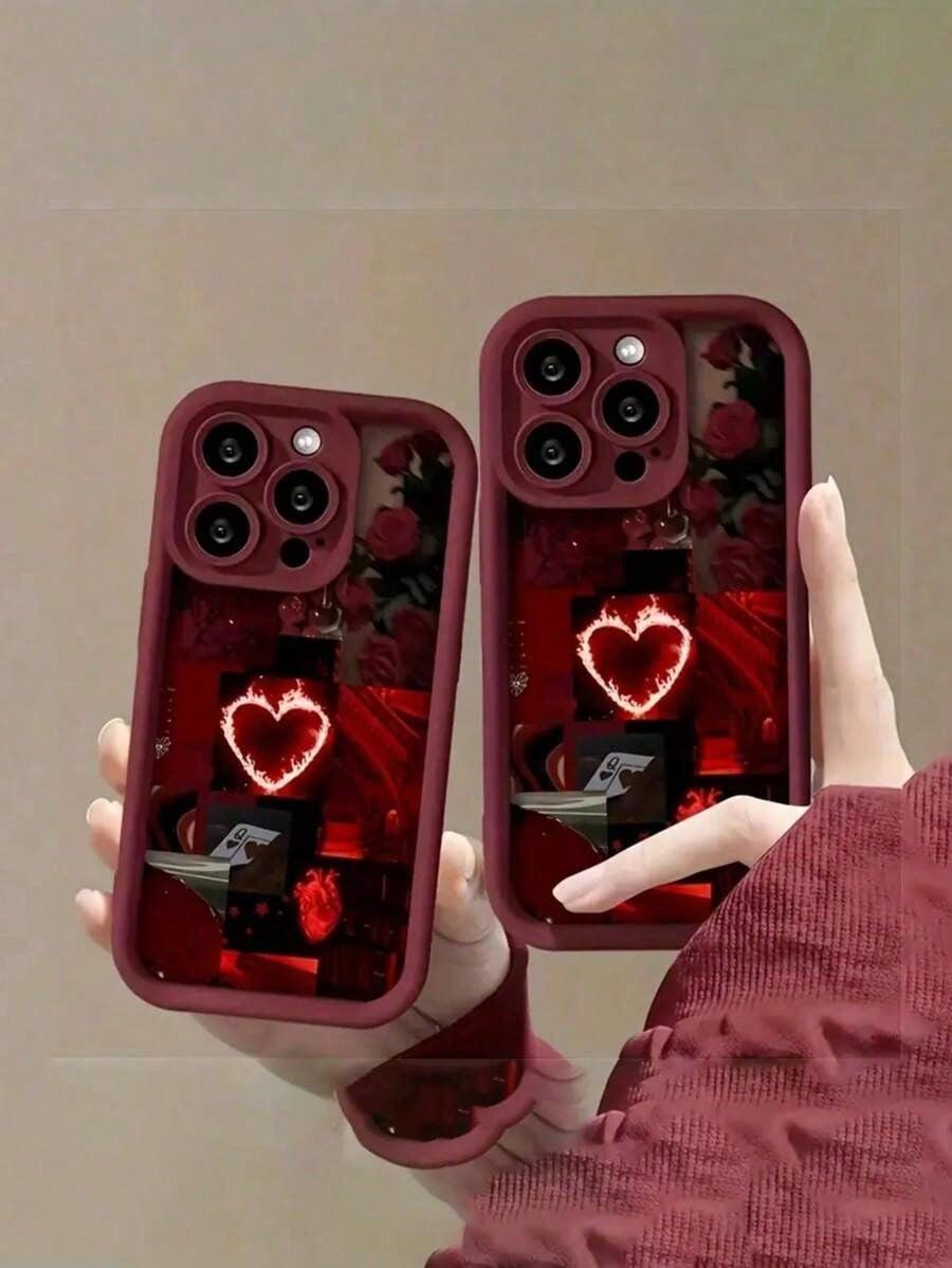 1pc Heart Patchwork Shock-Absorbing Anti-Fall Mobile Phone Case, Compatible With Iphone 15/15 Pro Max/14/13/12/11/7/8/XS/11 Pro And Series