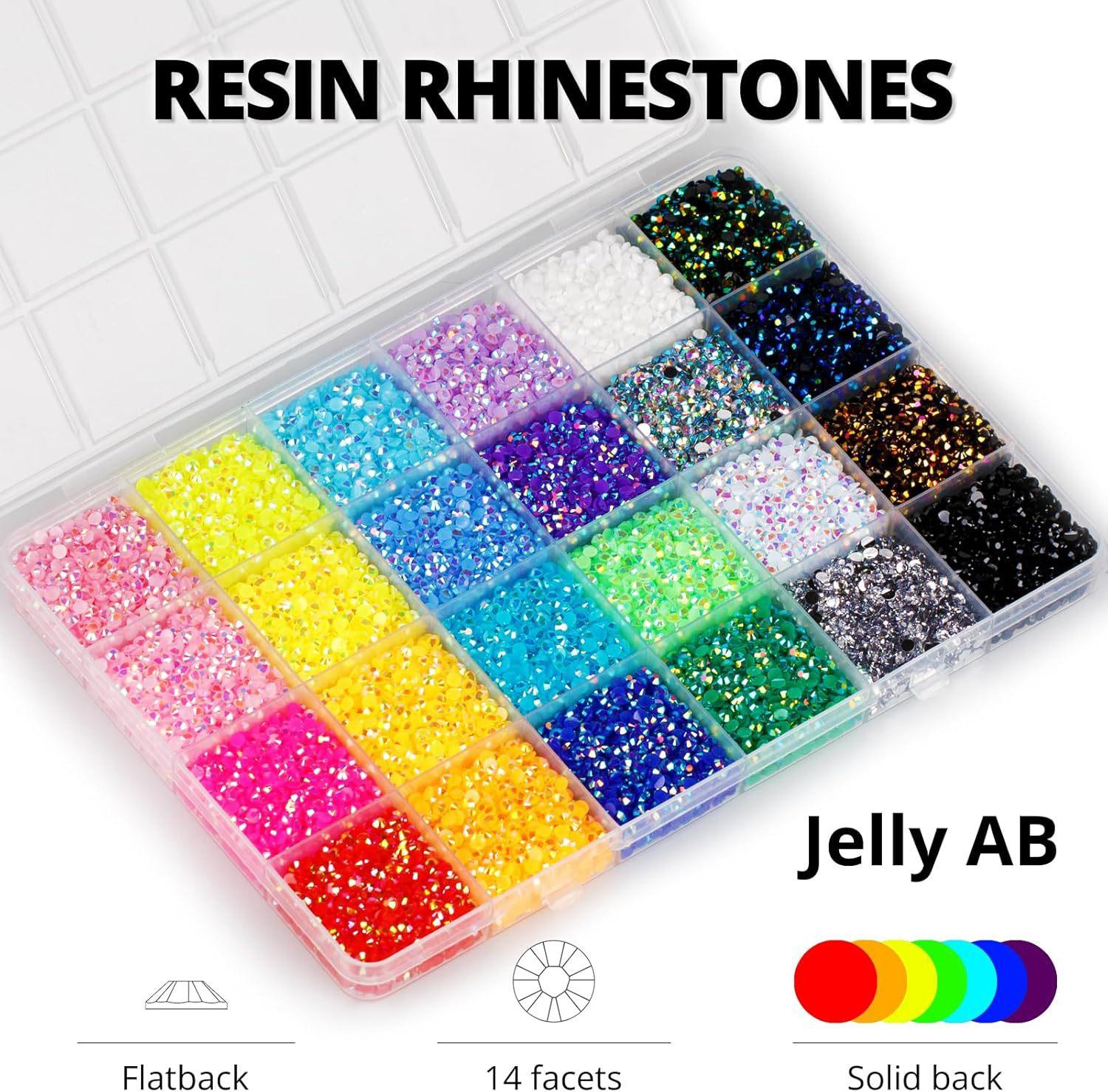 32000Pcs Jelly Rhinestones for Bedazzling Kit, 40-Color 3mm Flatback Resin Gems, DIY Nail Art Craft Supplies for Custom Phone Case Shoes Cup, Aesthetic Gifts for Women Teen Girls Color  Flat Drills Jelly Water Diamonds  Jewelry Apparel Nail Art Decoration