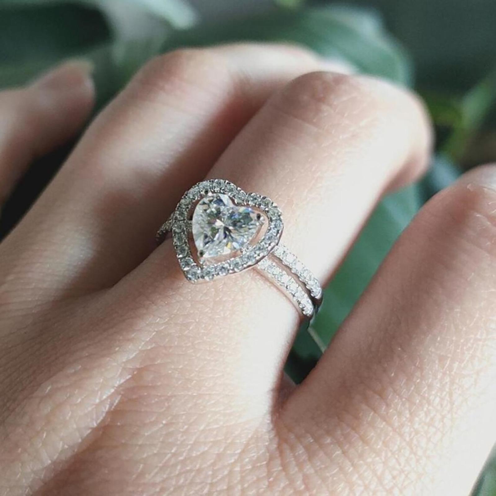 Unique Zircon Heart-Shaped Multifunctional Ring Set with Diamonds, Women's Ring Gift for Wedding Anniversary or Birthday