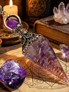 2pcs/set Natural Amethyst Hexagonal Pendant, Silver Color Decorative Topper, Chain, Ideal for Balance Perception, Divination Tools, Exploration