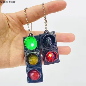 1/2PC LED Traffic Light Keychain for Car, Pedestrian Traffic Signal Key Ring, Novelty Key Holder with Working LED Lights, Fun Mini Traffic Light Pendant for Backpack, Keys, Bag Accessories, Party Favors and Kids Gift