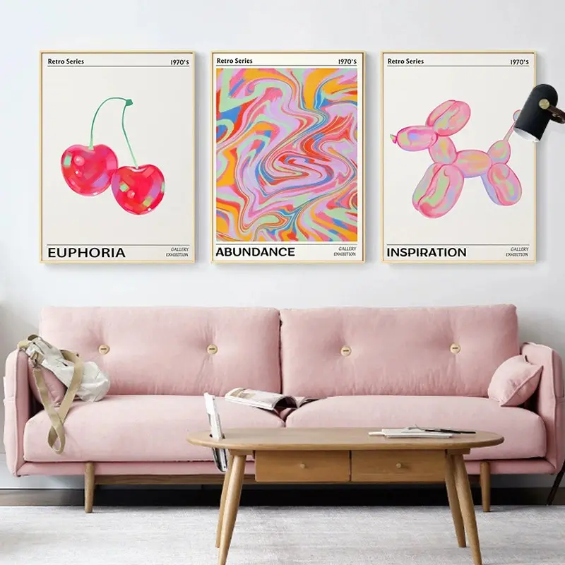 Retro Wall Art Set of 3 Prints Trendy Holographic Poster Retro Euphoria Abstract Colorful Gradient Posters Aesthetic Room Decor