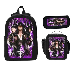WWE Legend Themed Undertaker 3-in-1 Backpack Set, Backpacks for School, with Bold Design, Lunch Bag & Pencil Case for Wrestling Fans’ Daily Use